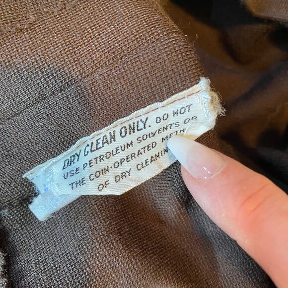 Vintage ILGWU Union Made Brown Polyester Mock Neck Chevron Shift Dress - Picture 10 of 11